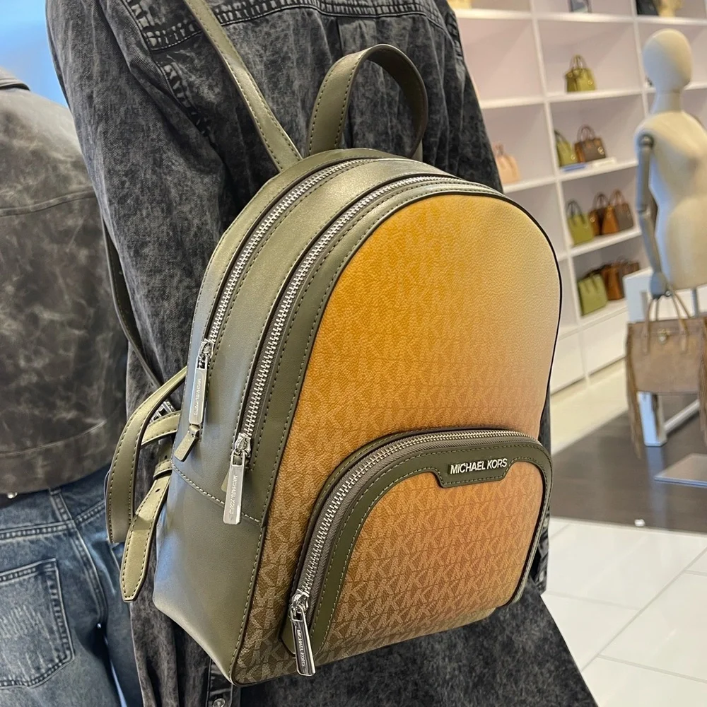 MICHAEL KORS Jaycee Medium Ombré Signature Logo Backpack Olive Combo  NWT